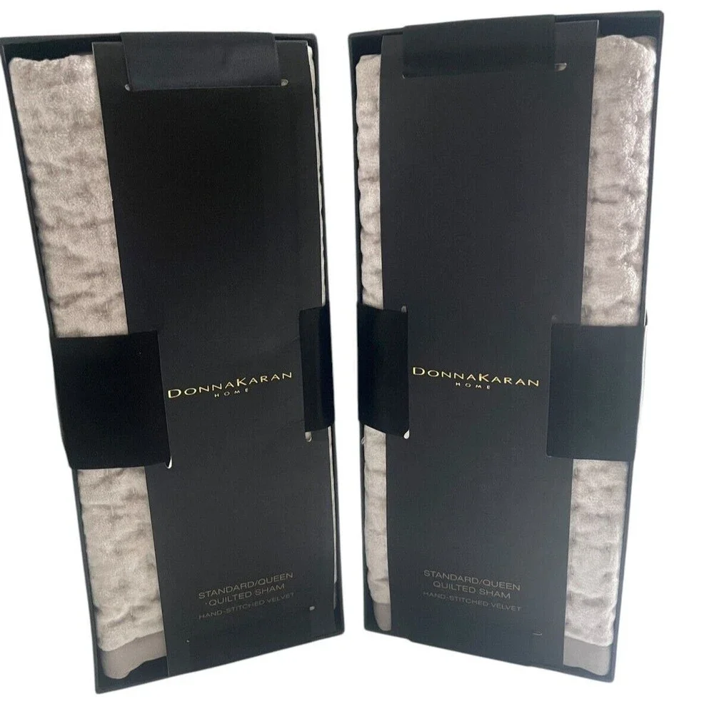 Donna Karan Standard Queen Quilted Pillow Shams Set of 2 Platinum Gray Velvet